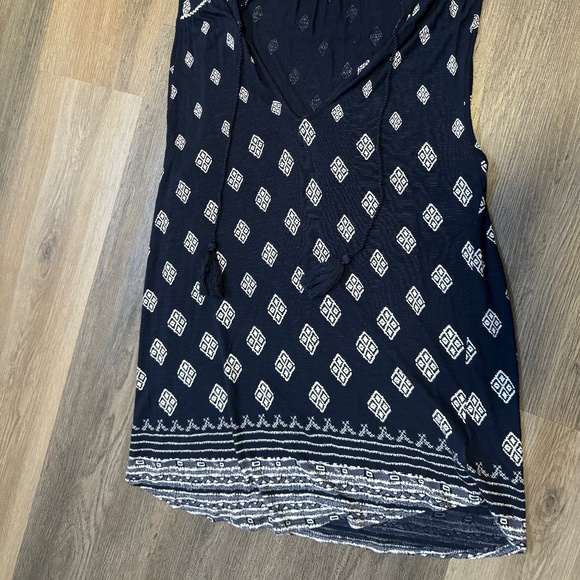 Lucky Brand Blue Tassel Diamond Print Peasant Blouse Large - Picture 5 of 6